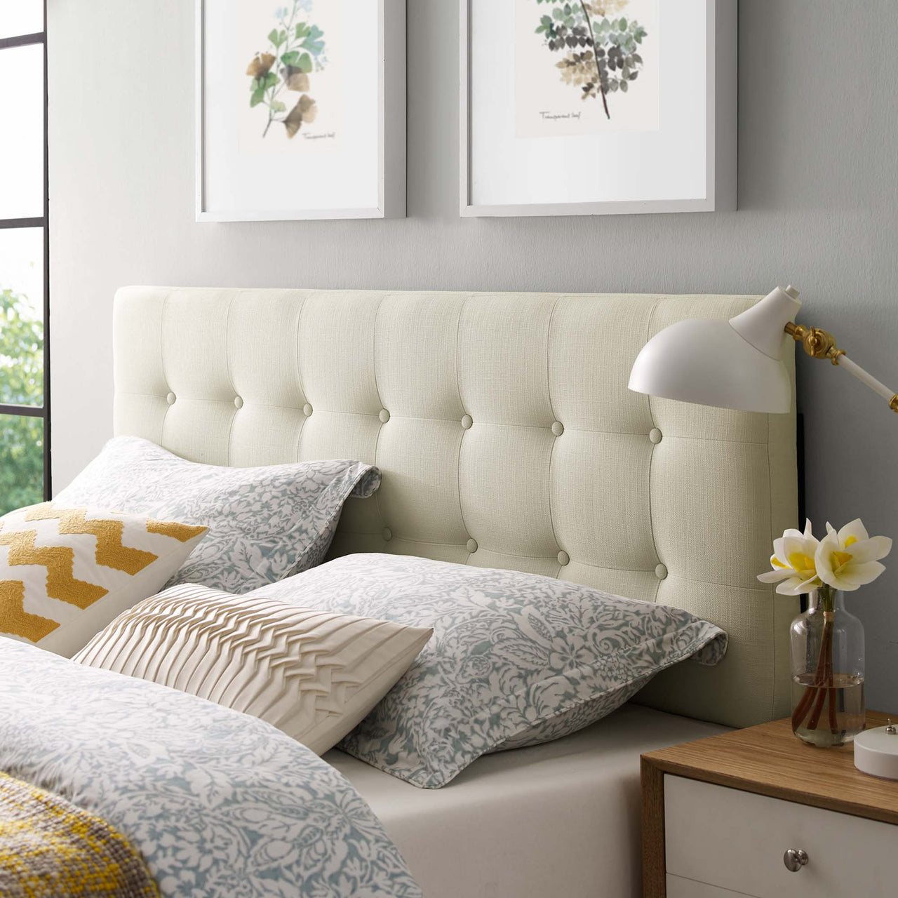 Emelle Upholstered King Headboard, Ivory