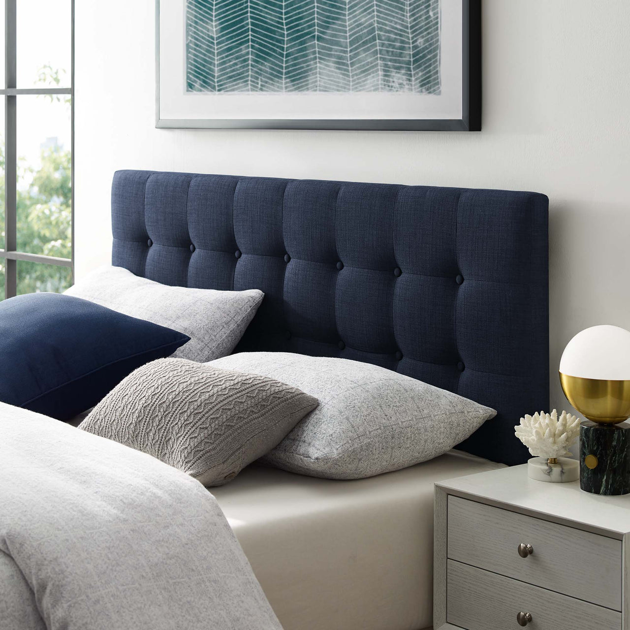 Emelle Upholstered King Headboard, Navy