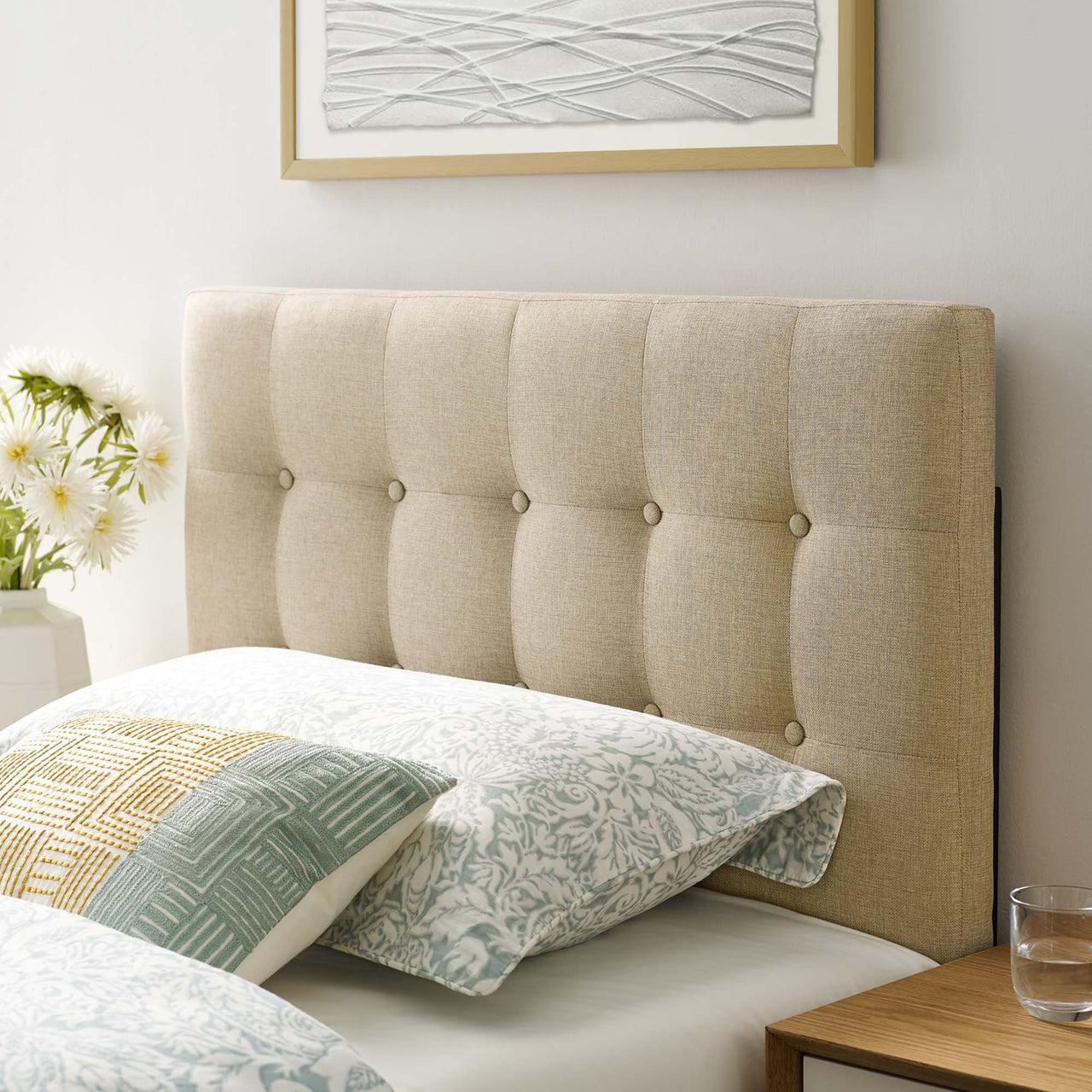 Emelle Upholstered Twin Headboard, Beige