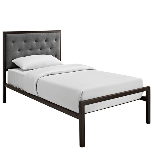 Mirava Upholstered Twin Bed, Brown & Gray