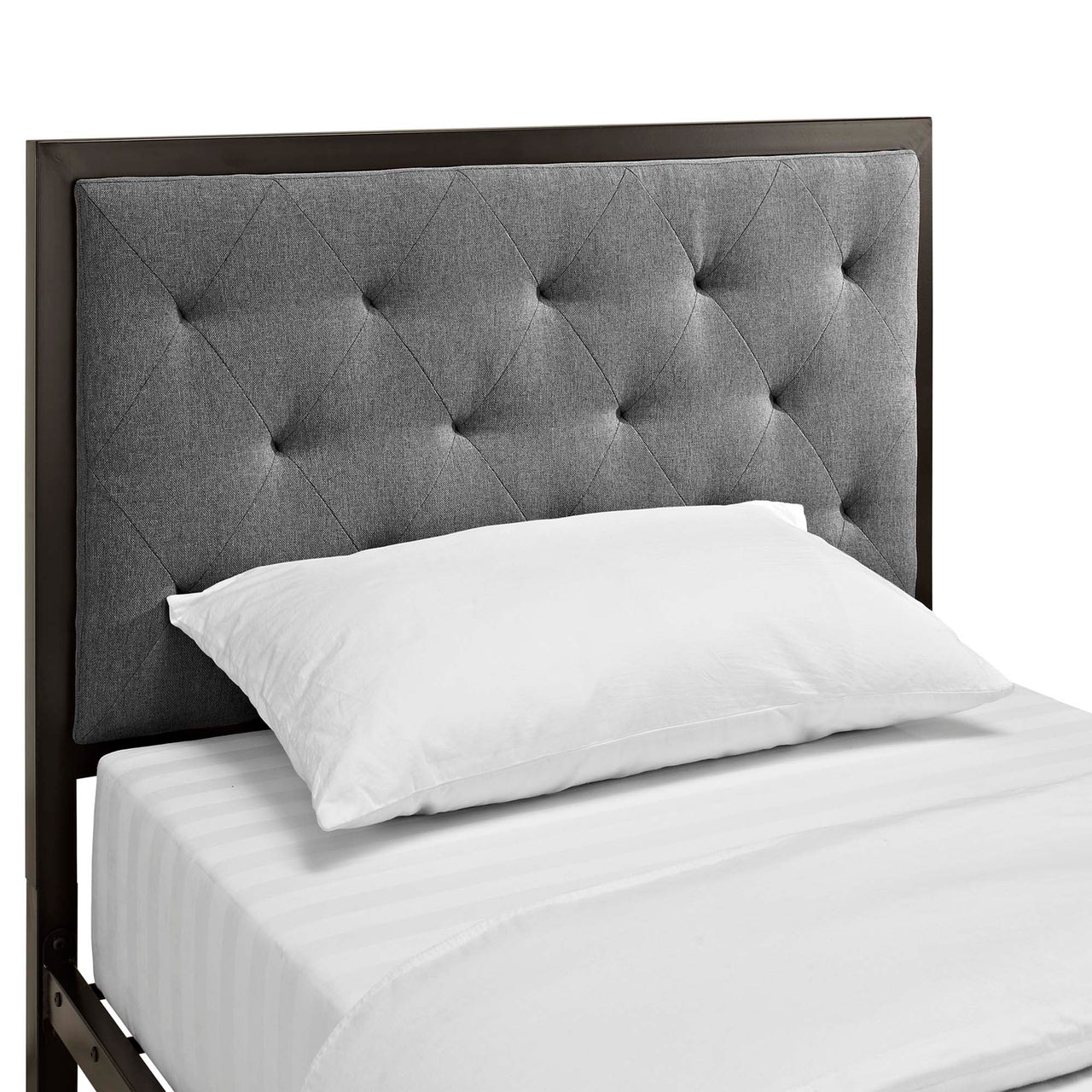 Mirava Upholstered Twin Bed, Brown & Gray