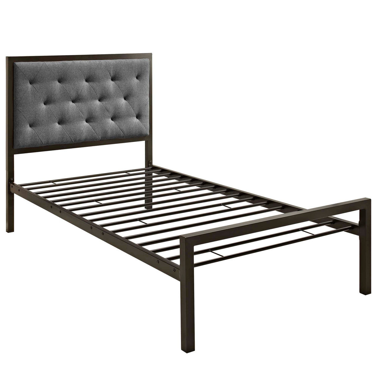 Mirava Upholstered Twin Bed, Brown & Gray