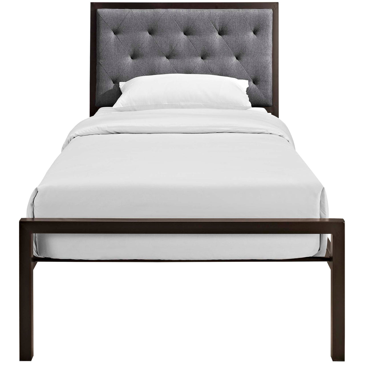 Mirava Upholstered Twin Bed, Brown & Gray