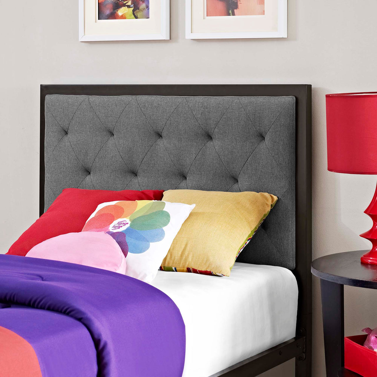 Mirava Upholstered Twin Bed, Brown & Gray