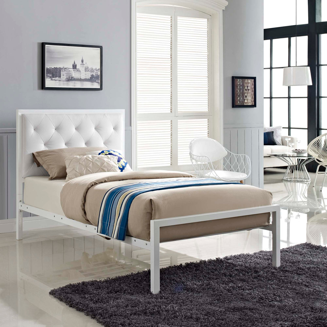 Mirava Eco-Leather Twin Bed, White