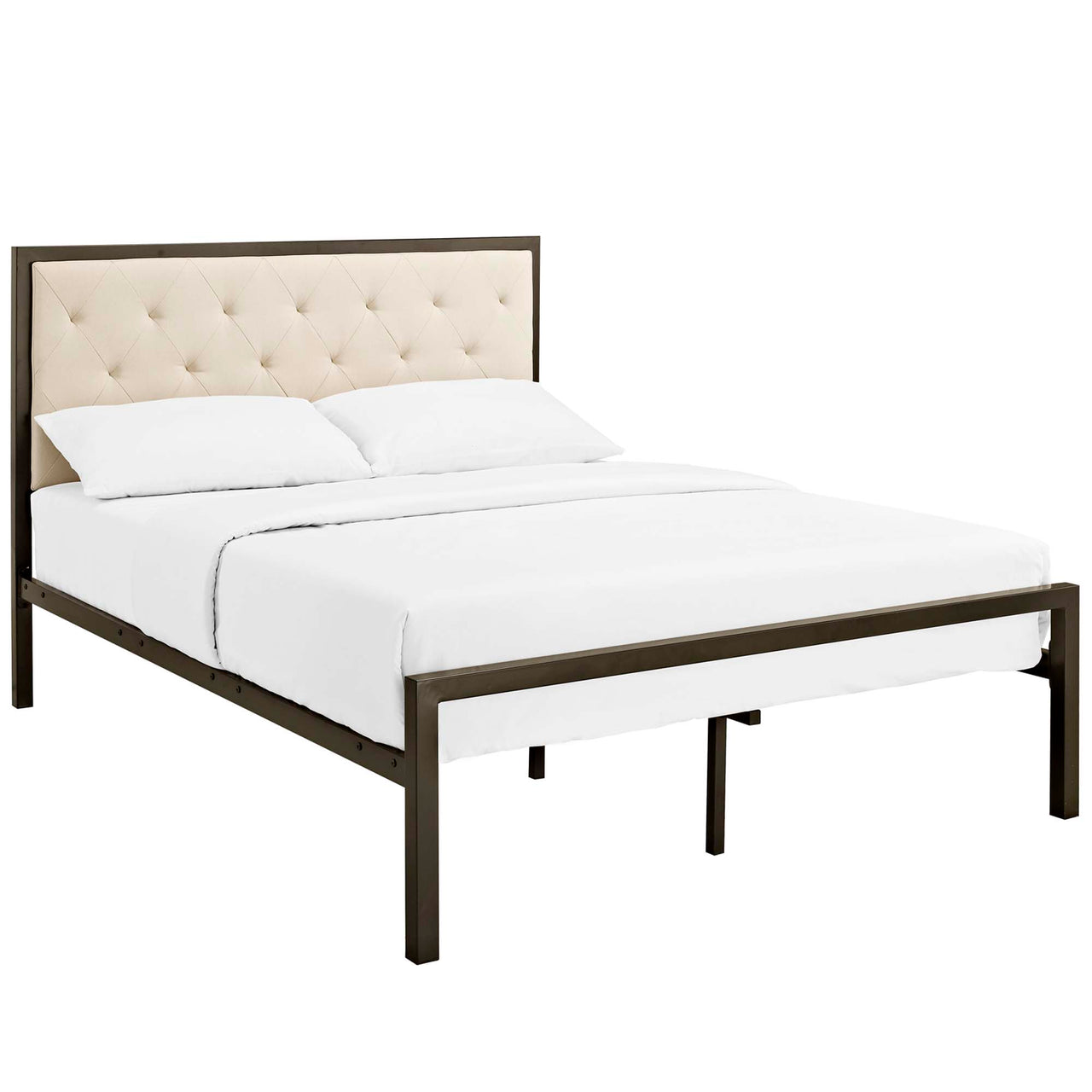 Mirava Upholstered Full Bed, Brown & Beige