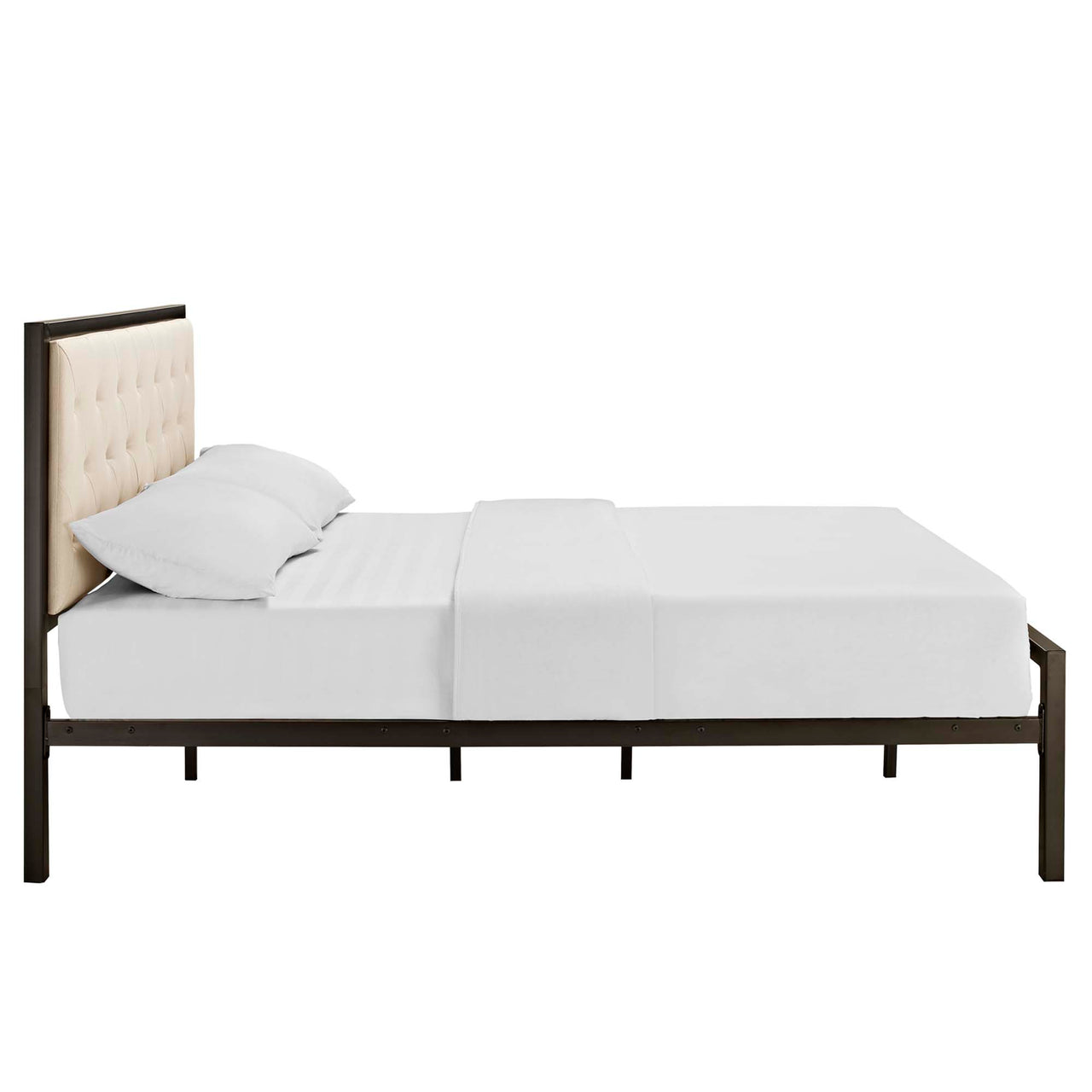 Mirava Upholstered Full Bed, Brown & Beige