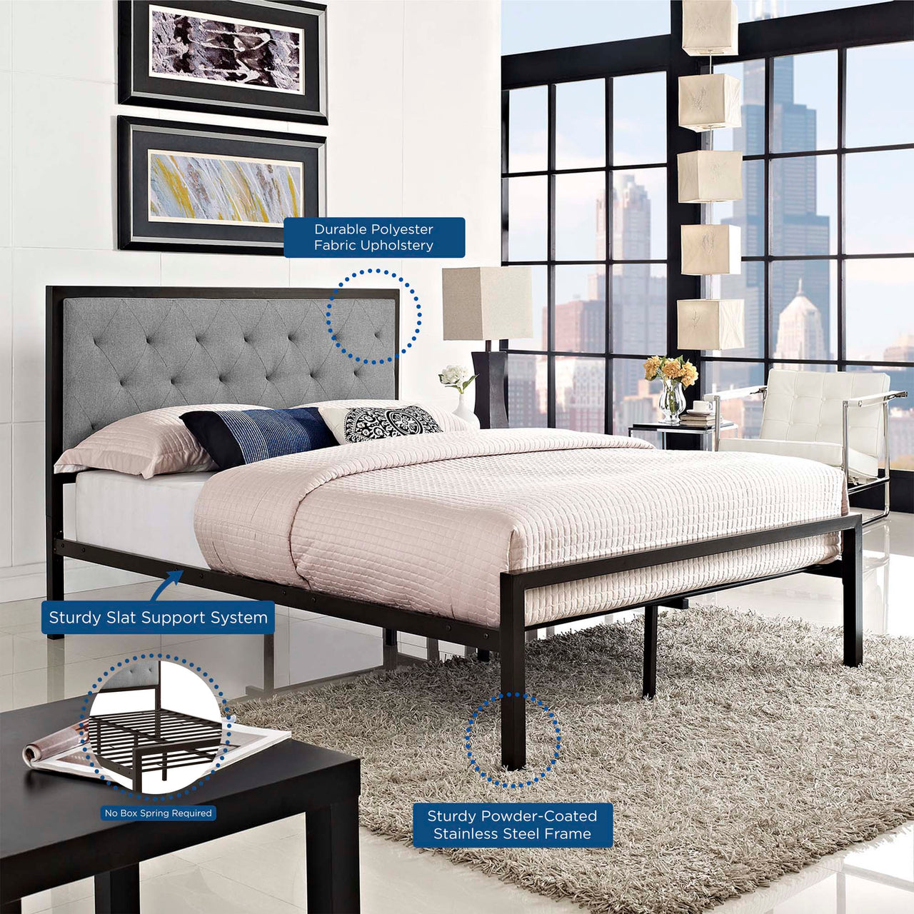 Mirava Upholstered Full Bed, Brown & Gray