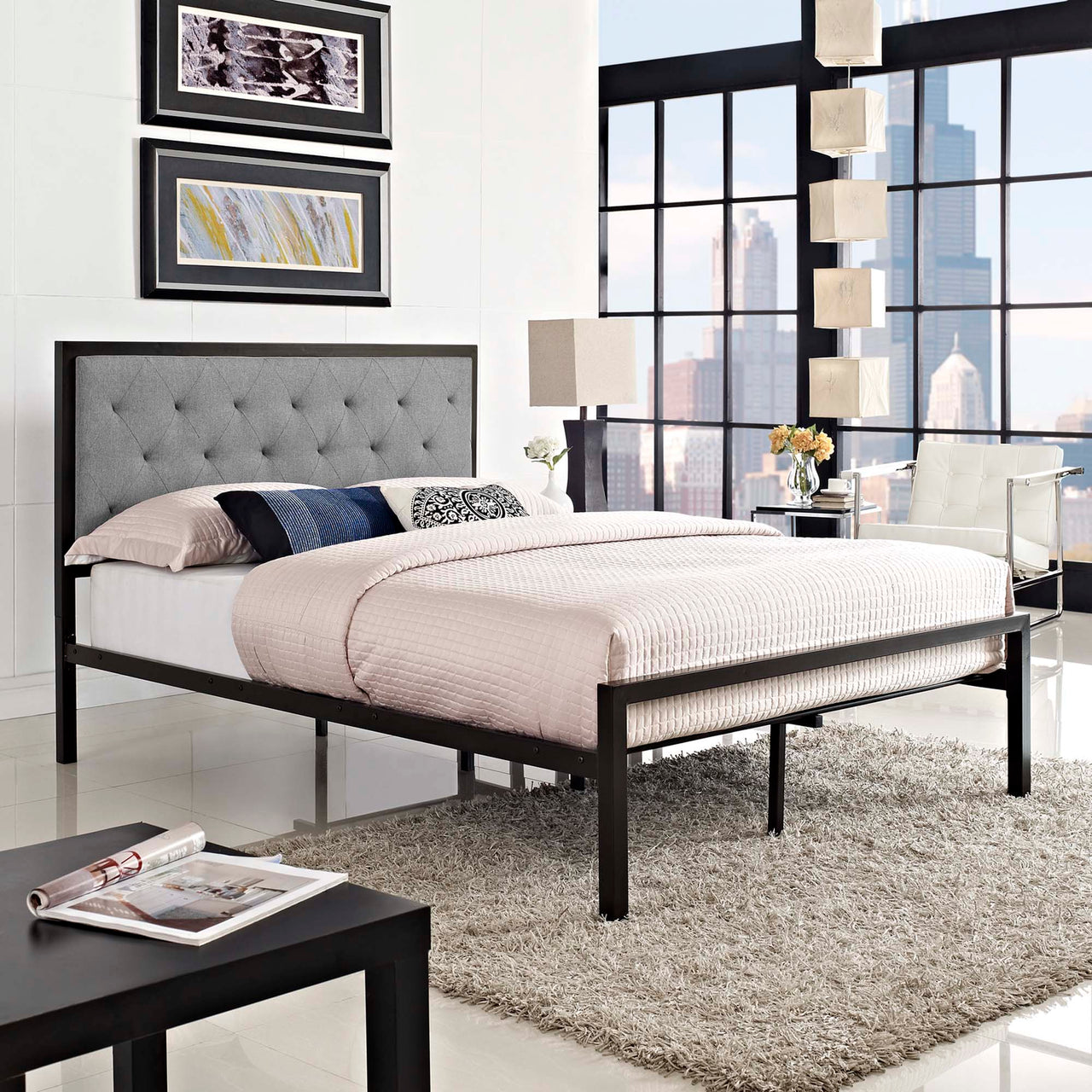 Mirava Upholstered Full Bed, Brown & Gray