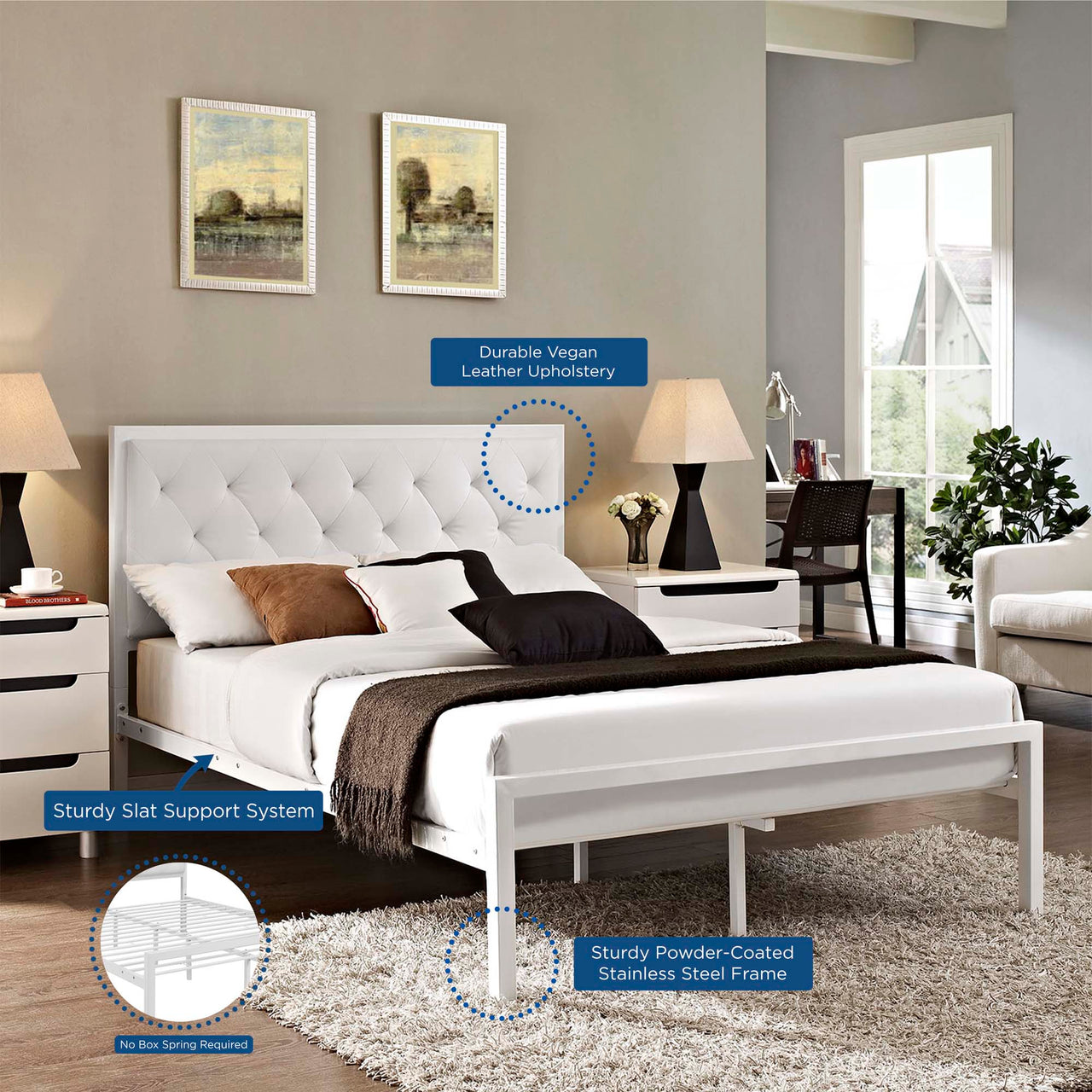 Mirava Eco-Leather Full Bed, White