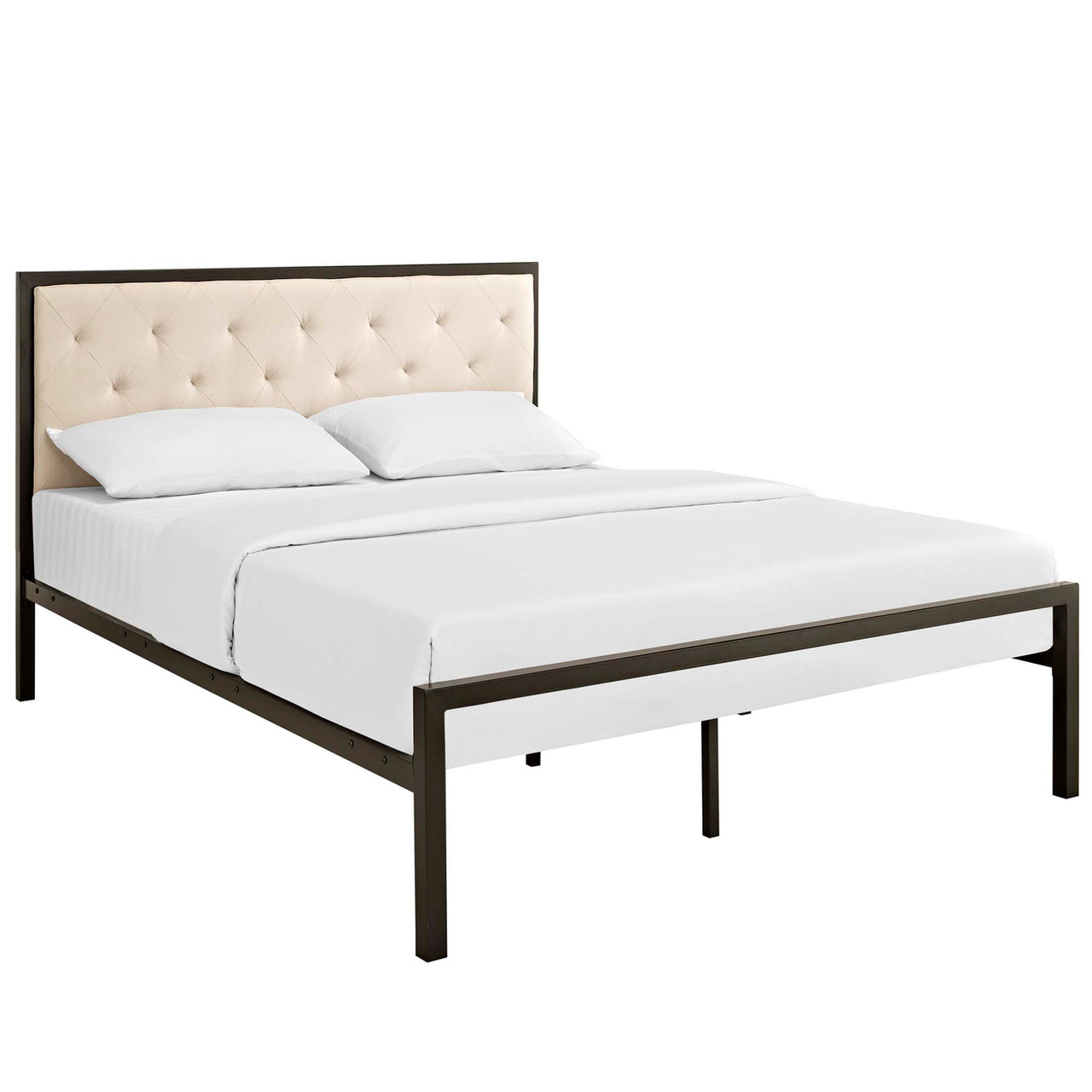 Mirava Upholstered Queen Bed, Brown & Beige