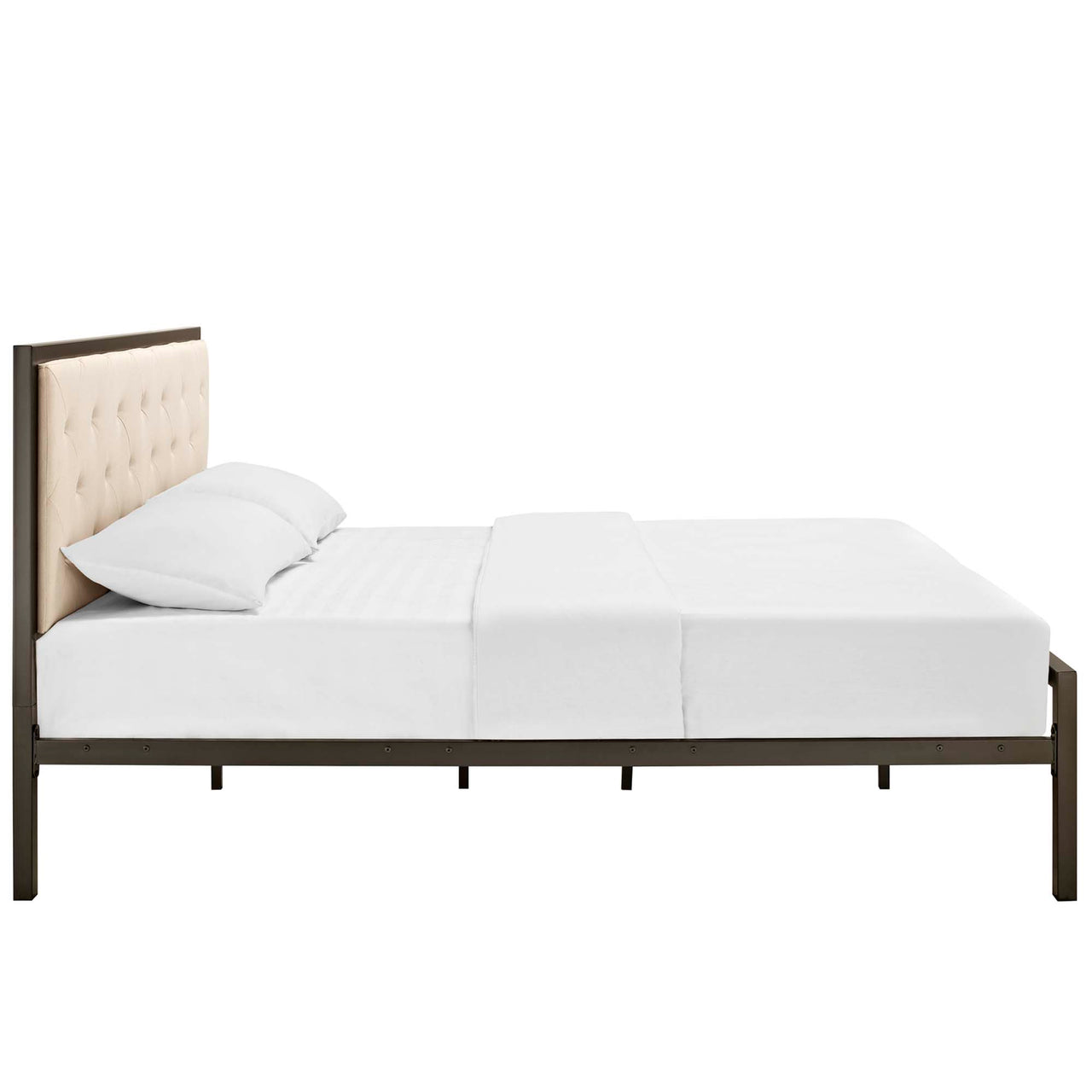 Mirava Upholstered Queen Bed, Brown & Beige