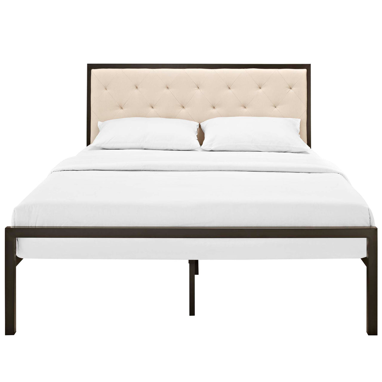 Mirava Upholstered Queen Bed, Brown & Beige