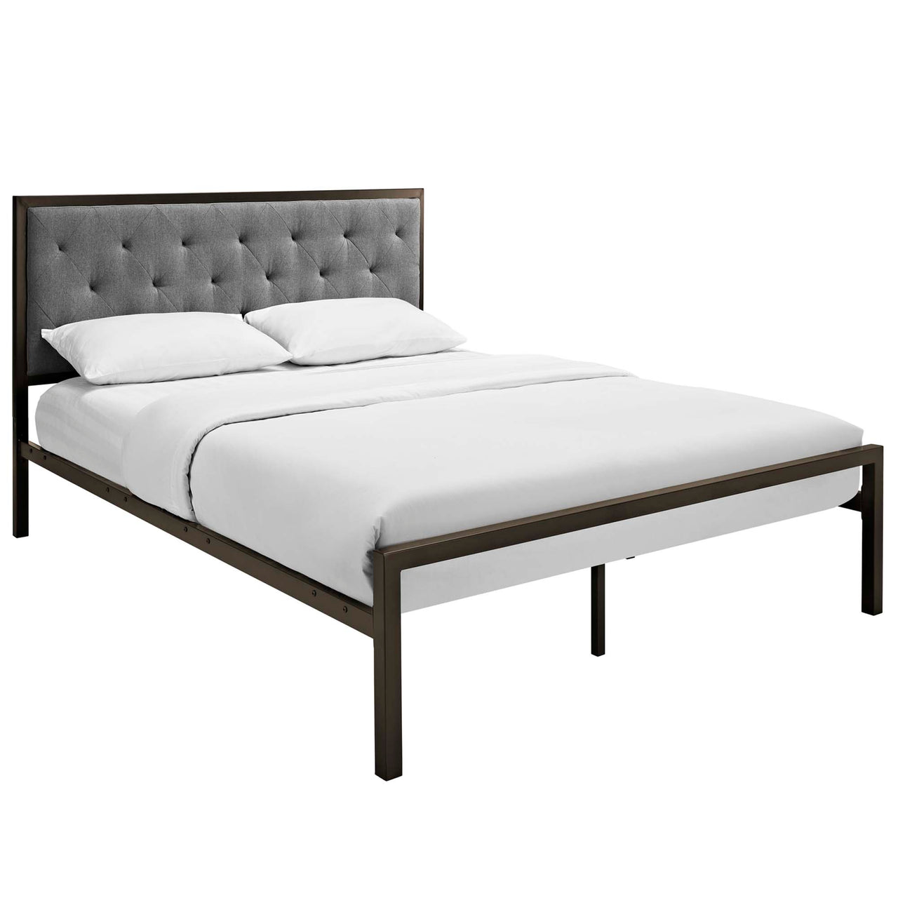 Mirava Upholstered Queen Bed, Brown & Gray