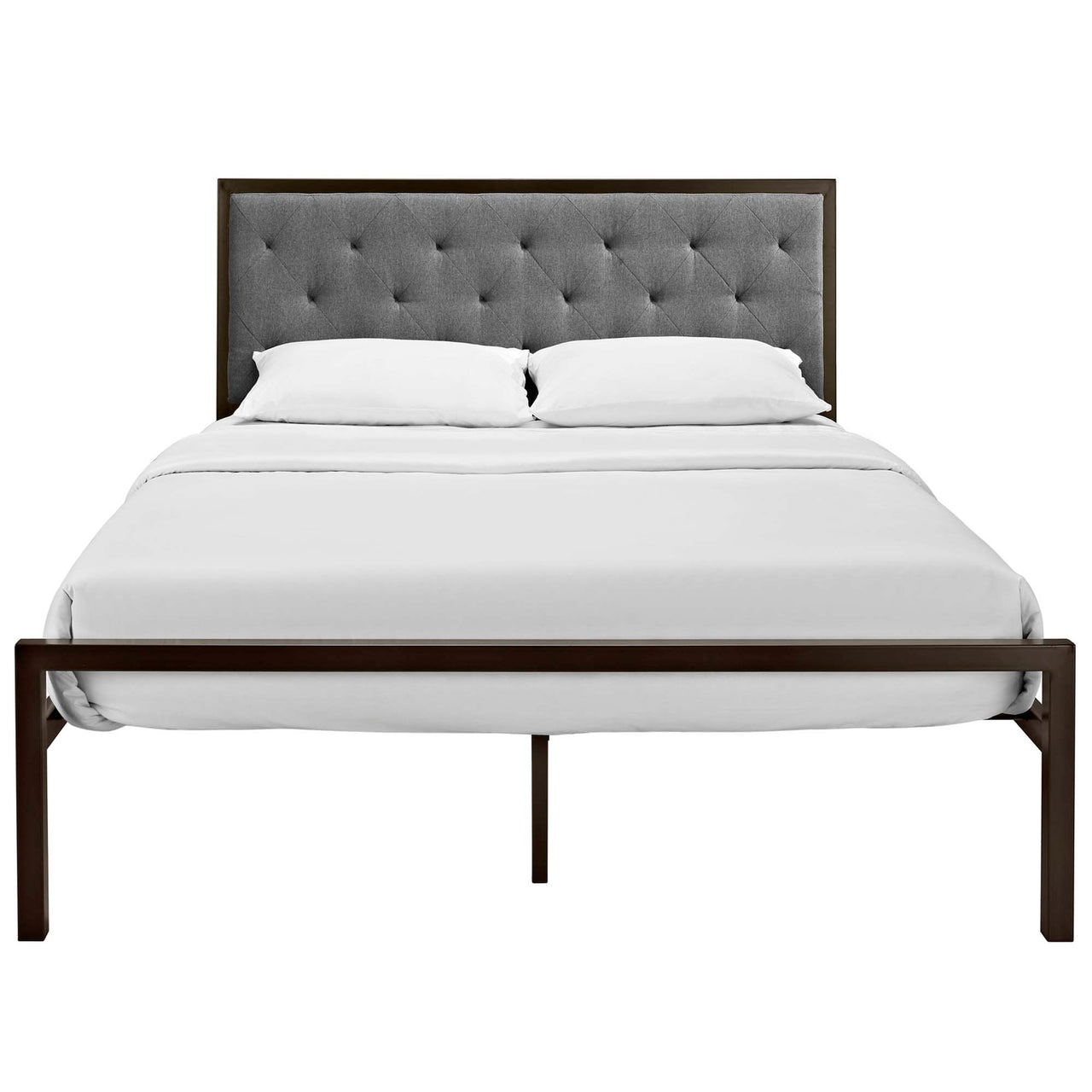Mirava Upholstered Queen Bed, Brown & Gray