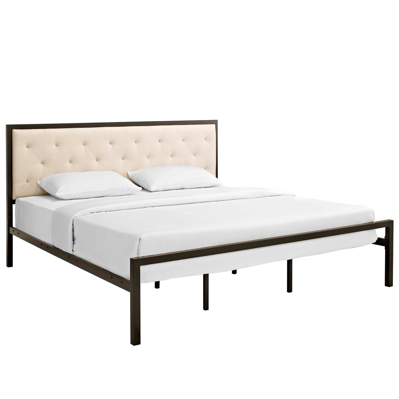 Mirava Upholstered King Bed, Brown & Beige