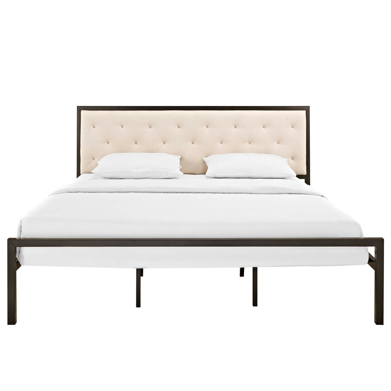 Mirava Upholstered King Bed, Brown & Beige