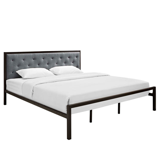Mirava Upholstered King Bed, Brown & Gray