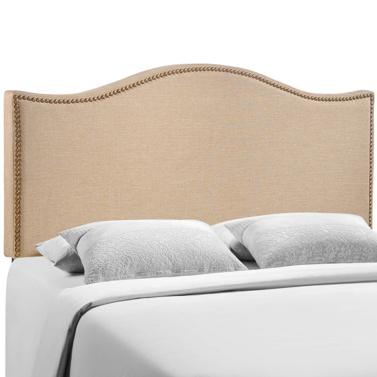 Curve Upholstered Queen Headboard, Light Brown