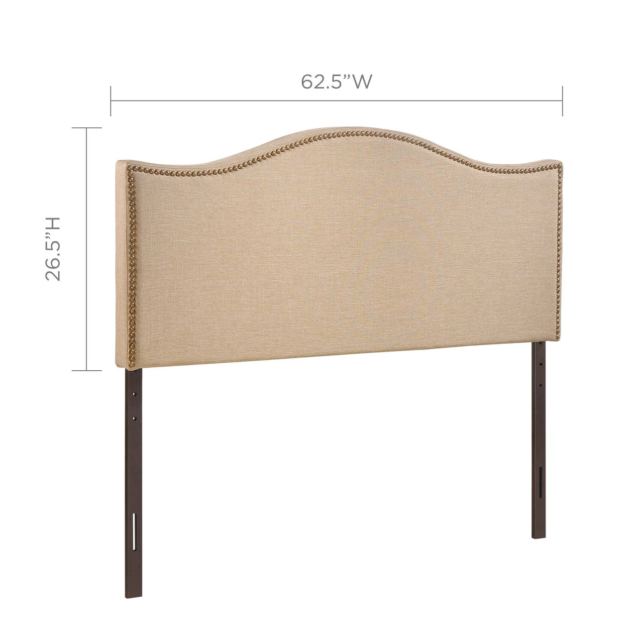 Curve Upholstered Queen Headboard, Light Brown