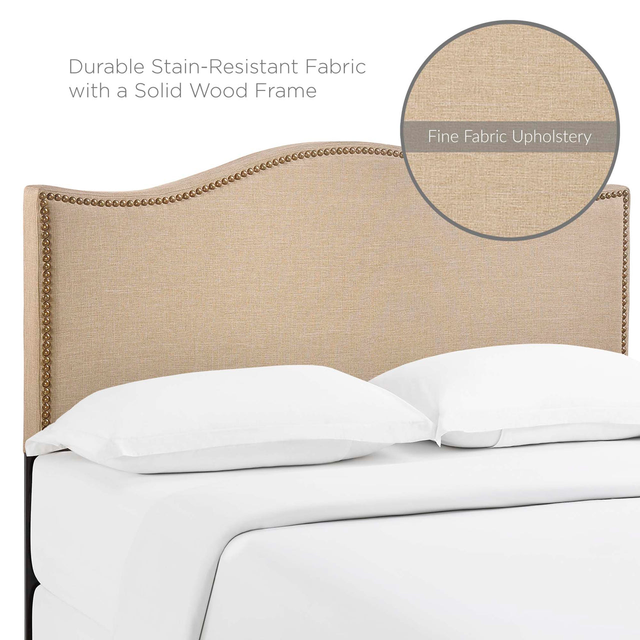 Curve Upholstered Queen Headboard, Light Brown