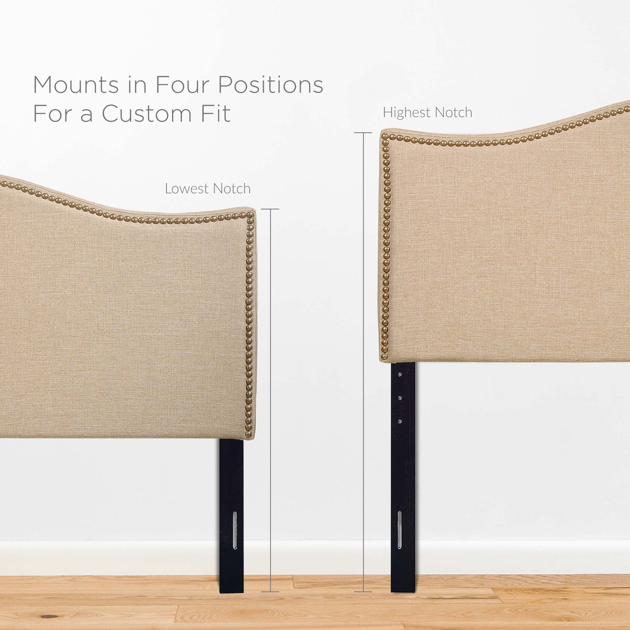 Curve Upholstered Queen Headboard, Light Brown