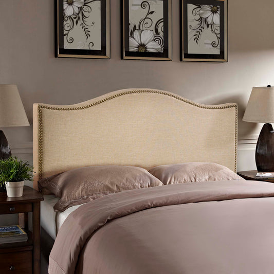 Curve Upholstered Queen Headboard, Light Brown