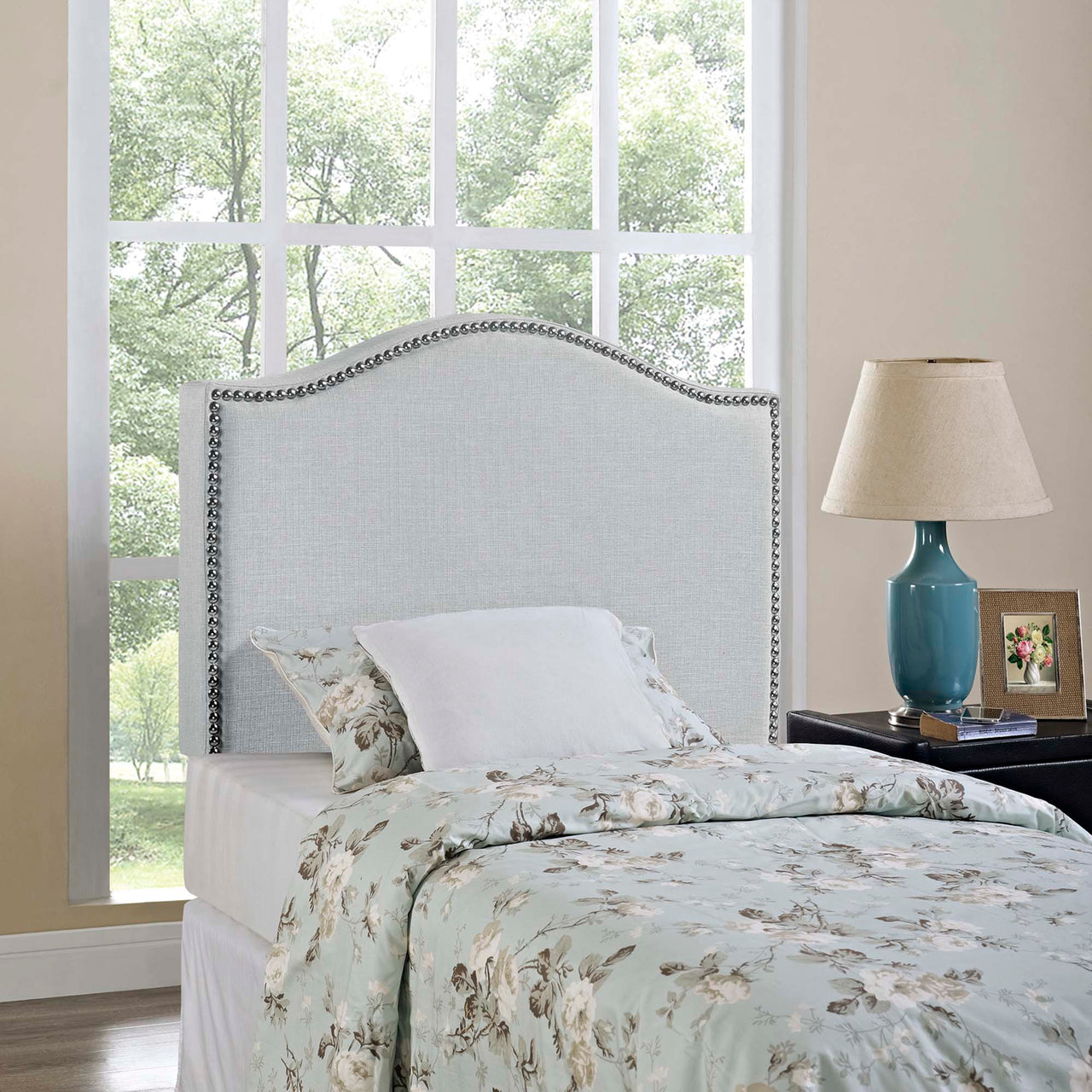 Curve Upholstered Twin Headboard, Light Gray