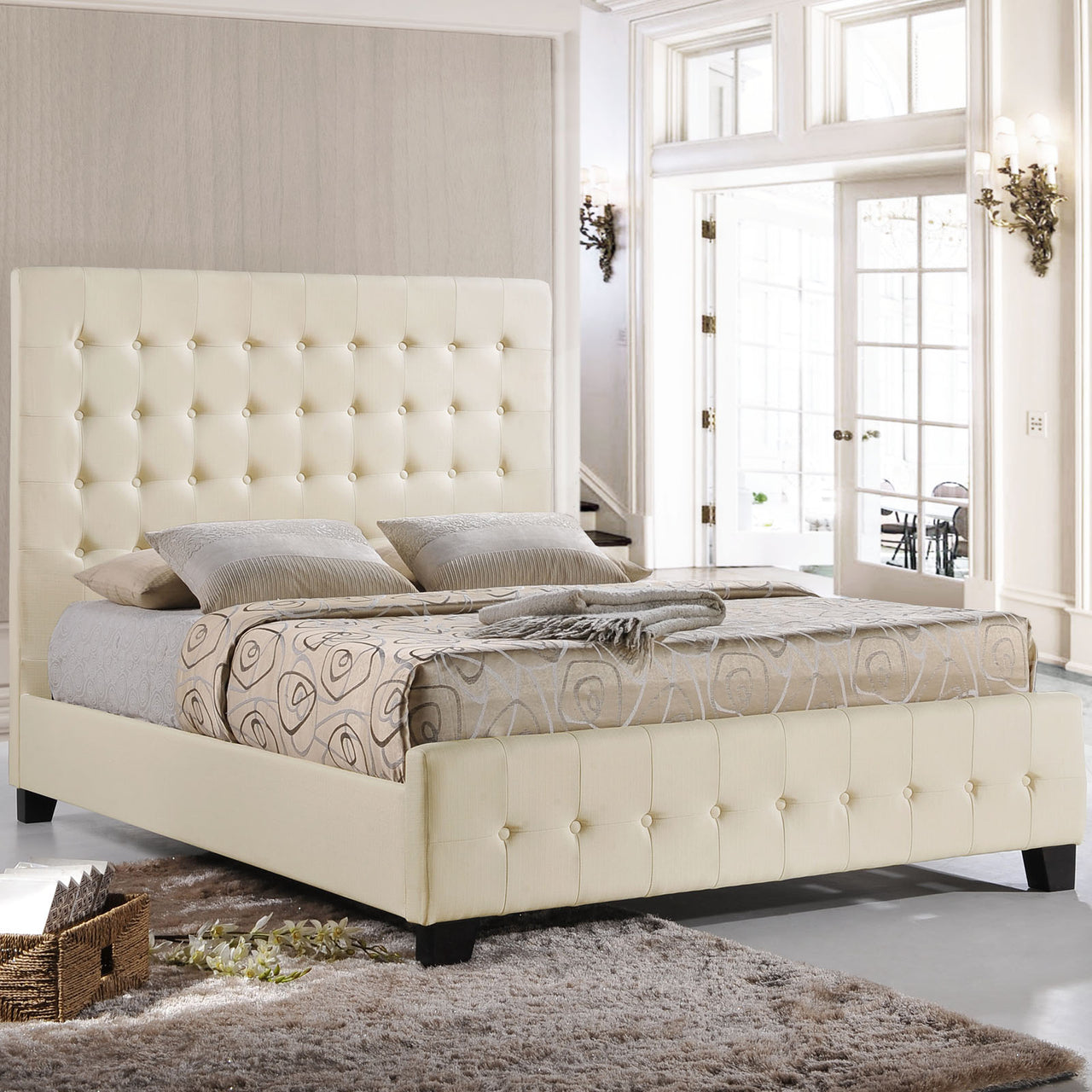 Lorisse Fabric Queen Bed, Ivory
