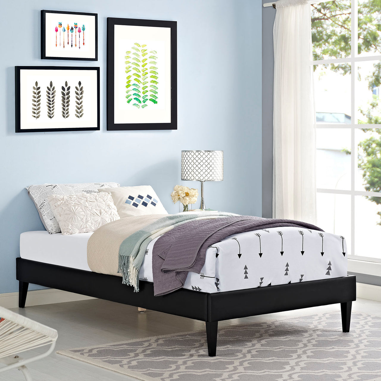 Shelley Eco-Leather Twin Bed Frame, Black