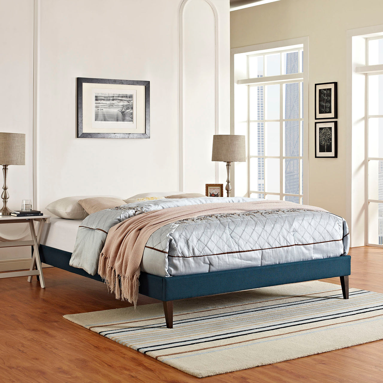 Shelley Fabric Full Bed Frame, Azure