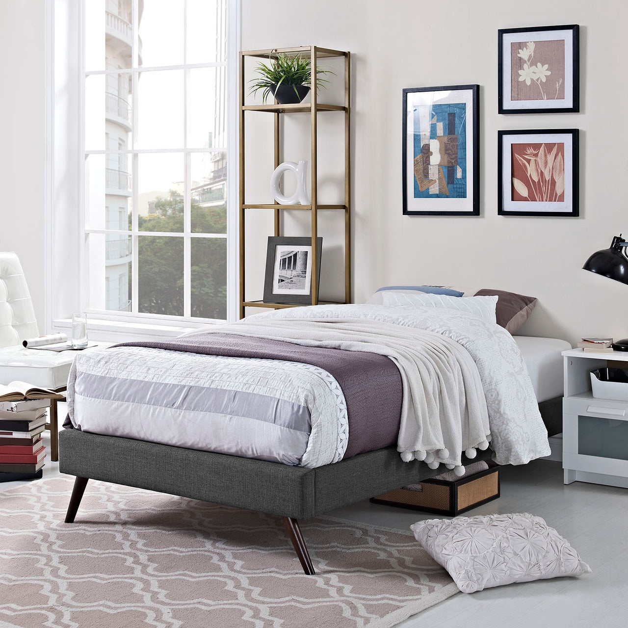 Elena Upholstered Twin Bed Frame, Gray
