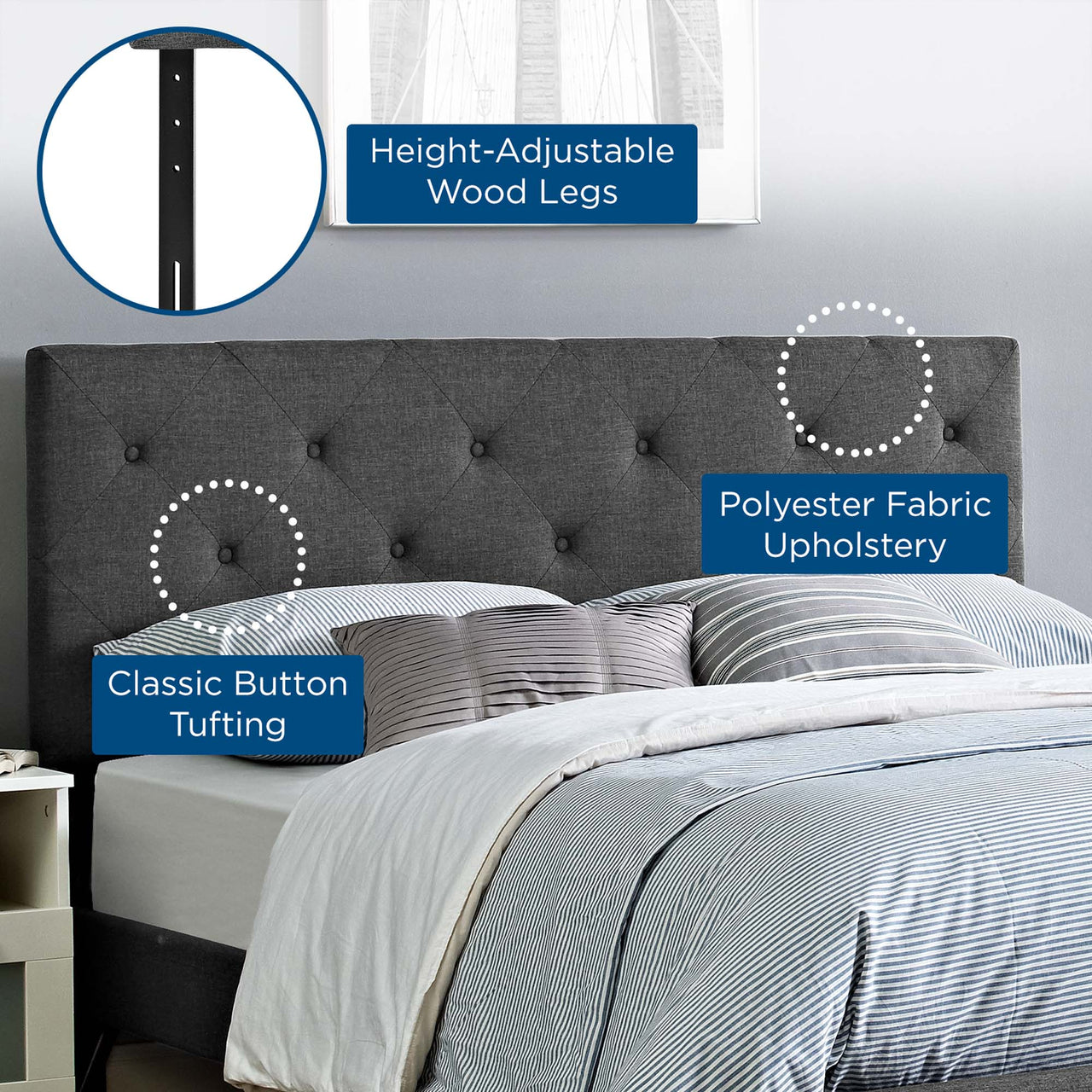 Jorynne Fabric King Headboard, Gray