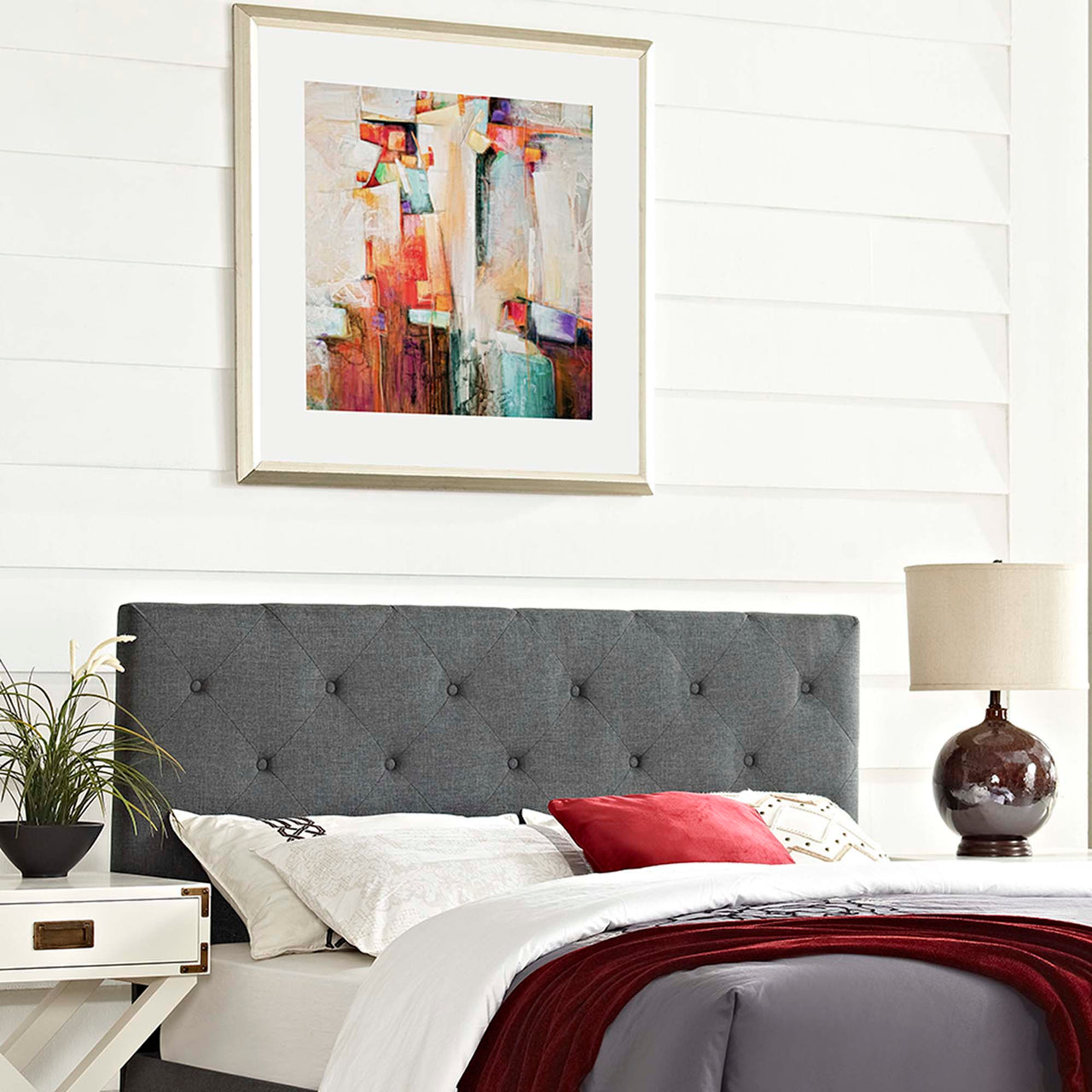 Jorynne Fabric King Headboard, Gray