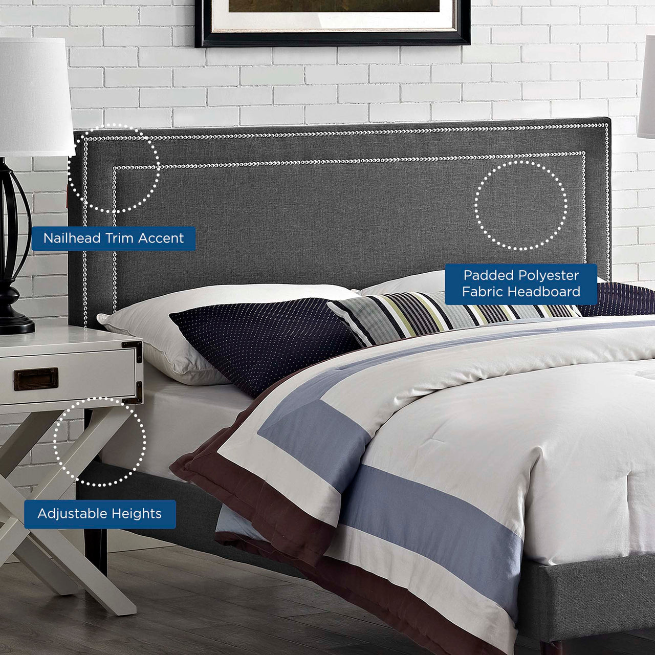 Twinline Fabric Queen Headboard, Gray