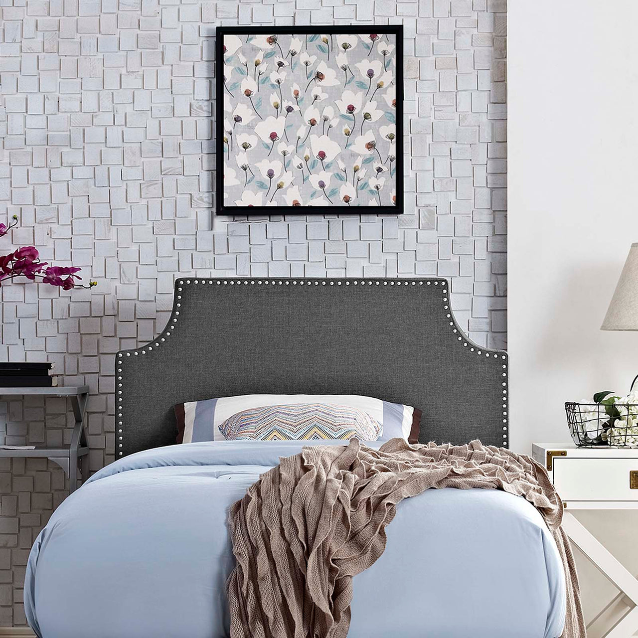 Laurel Fabric Twin Headboard, Gray