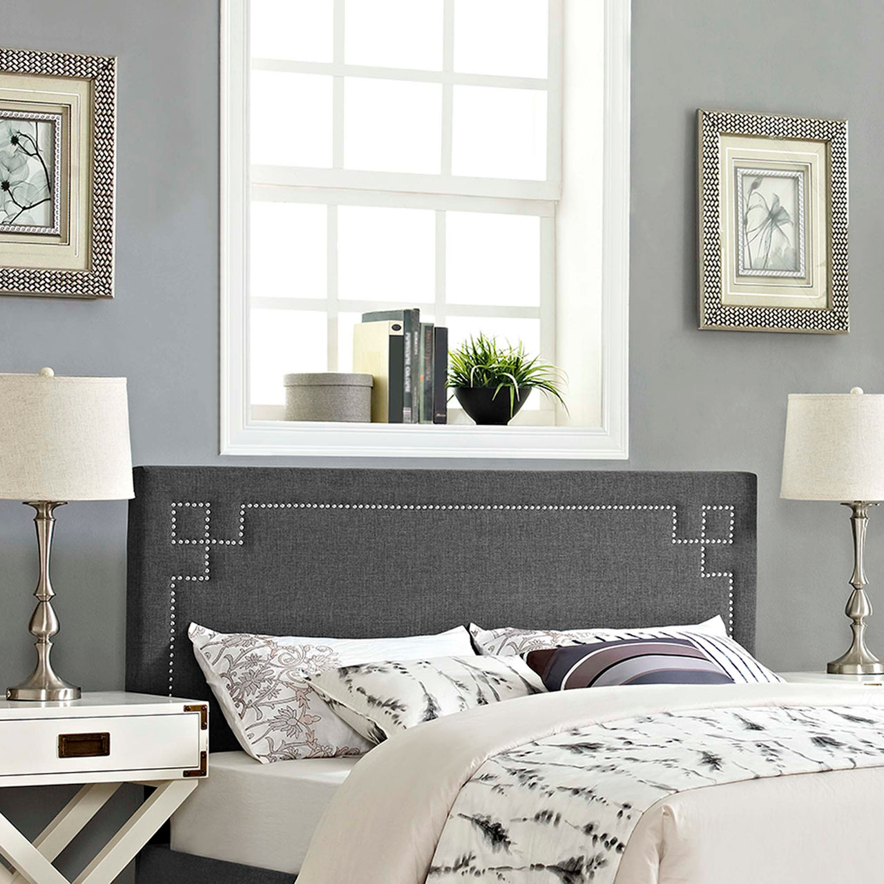 Dazzle Fabric Queen Headboard, Gray