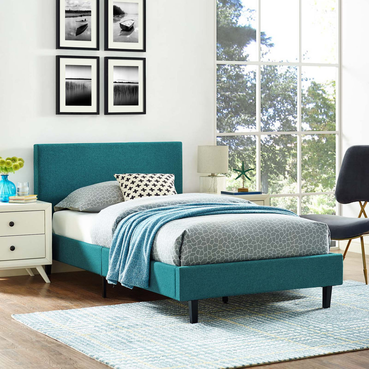 Arden Fabric Twin Bed, Teal