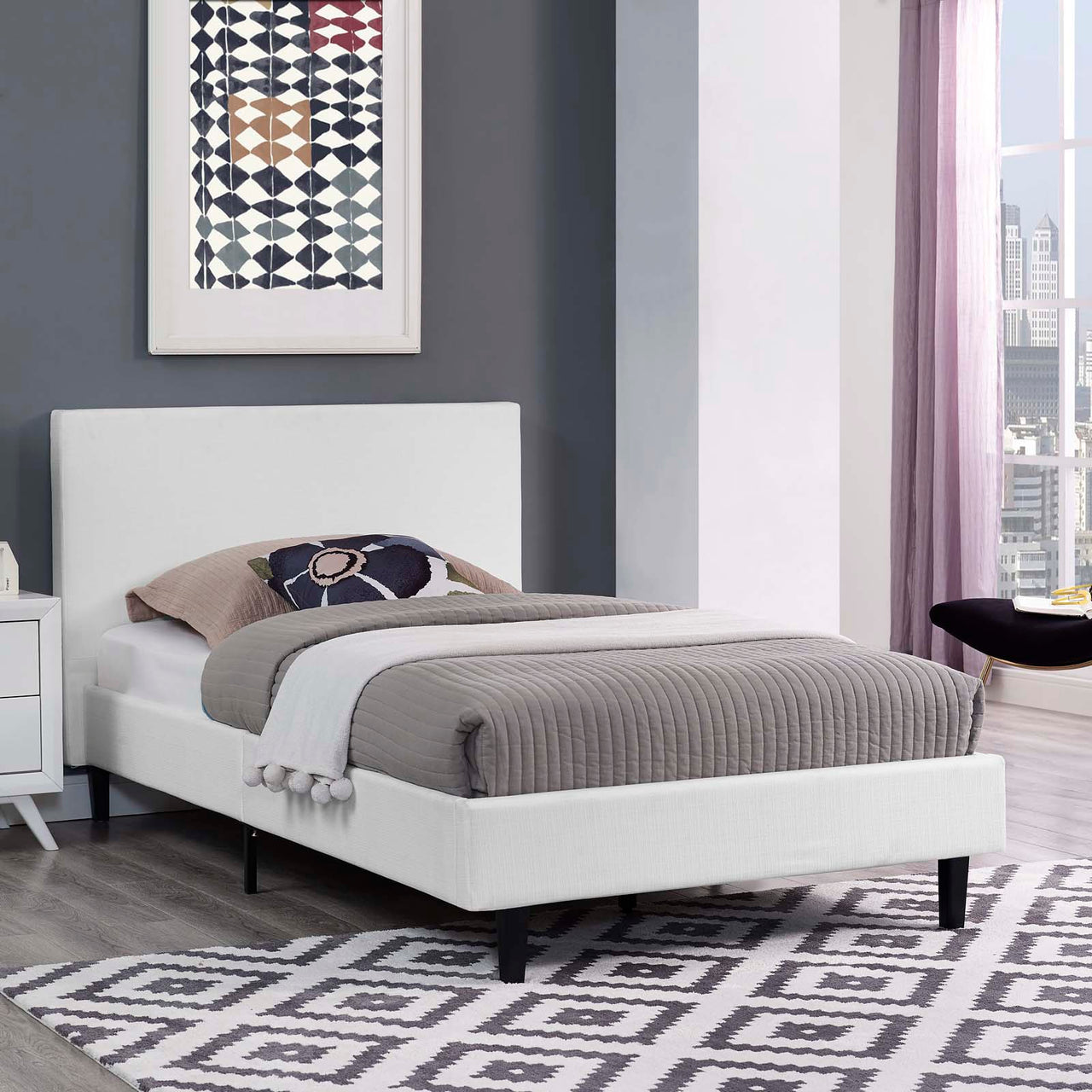 Arden Fabric Twin Bed, White