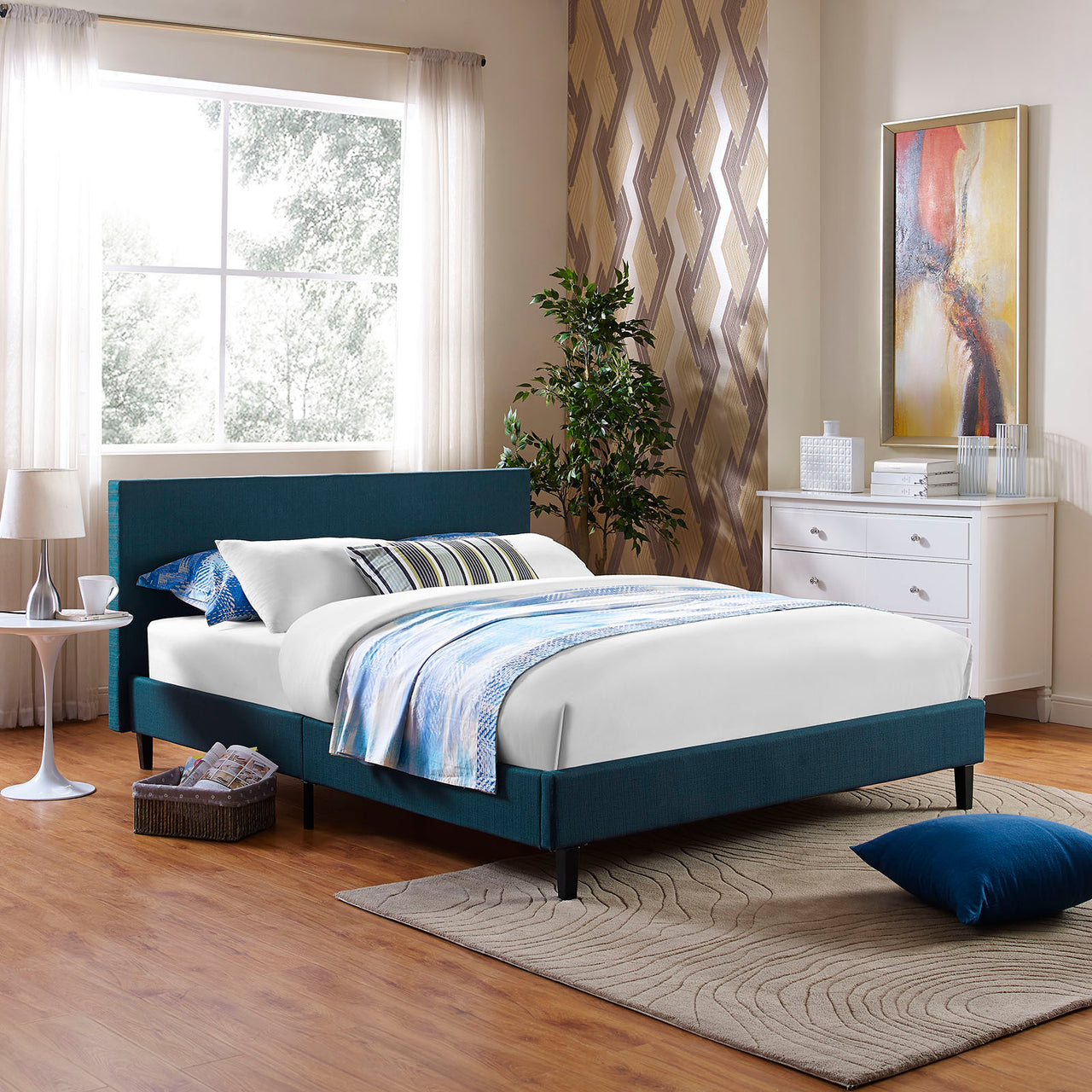 Arden Fabric Queen Bed, Azure