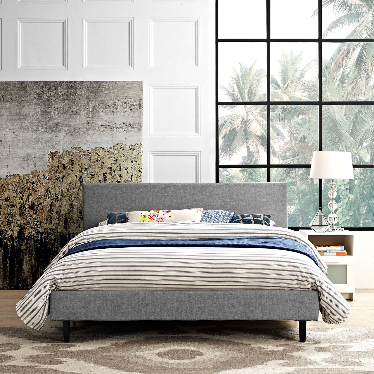 Arden Fabric Queen Bed, Light Gray