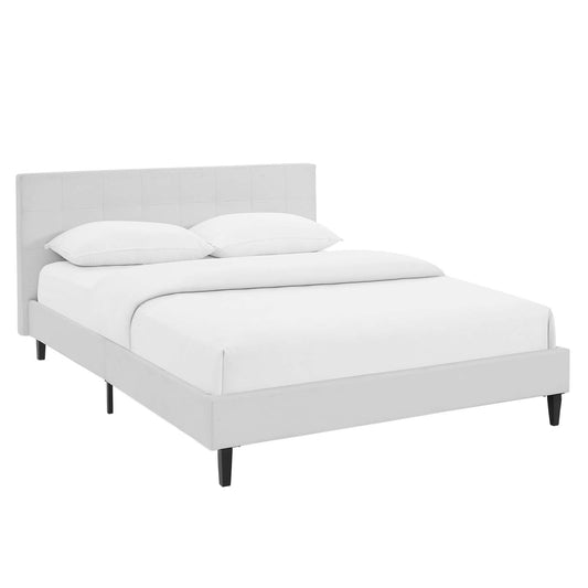 Pinpoint Faux Leather Queen Bed, White