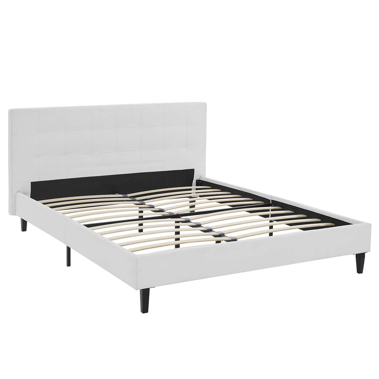 Pinpoint Faux Leather Queen Bed, White