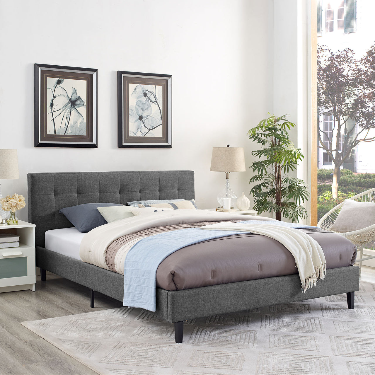 Pinpoint Fabric Queen Bed, Gray