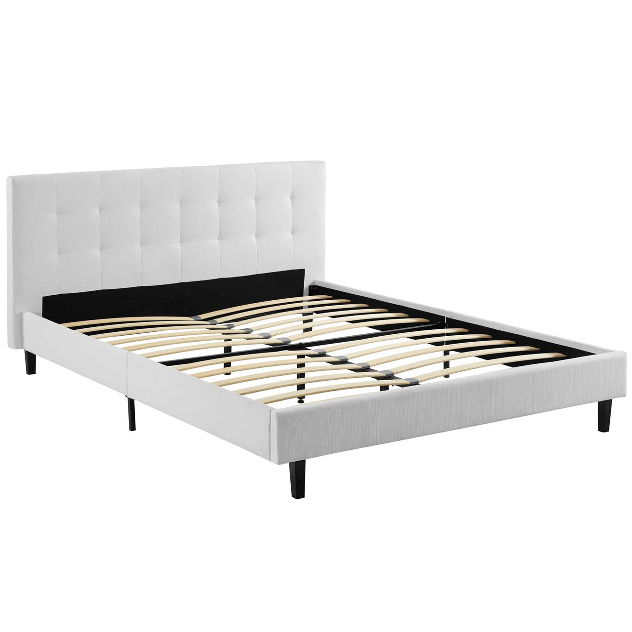 Pinpoint Fabric Queen Bed, White