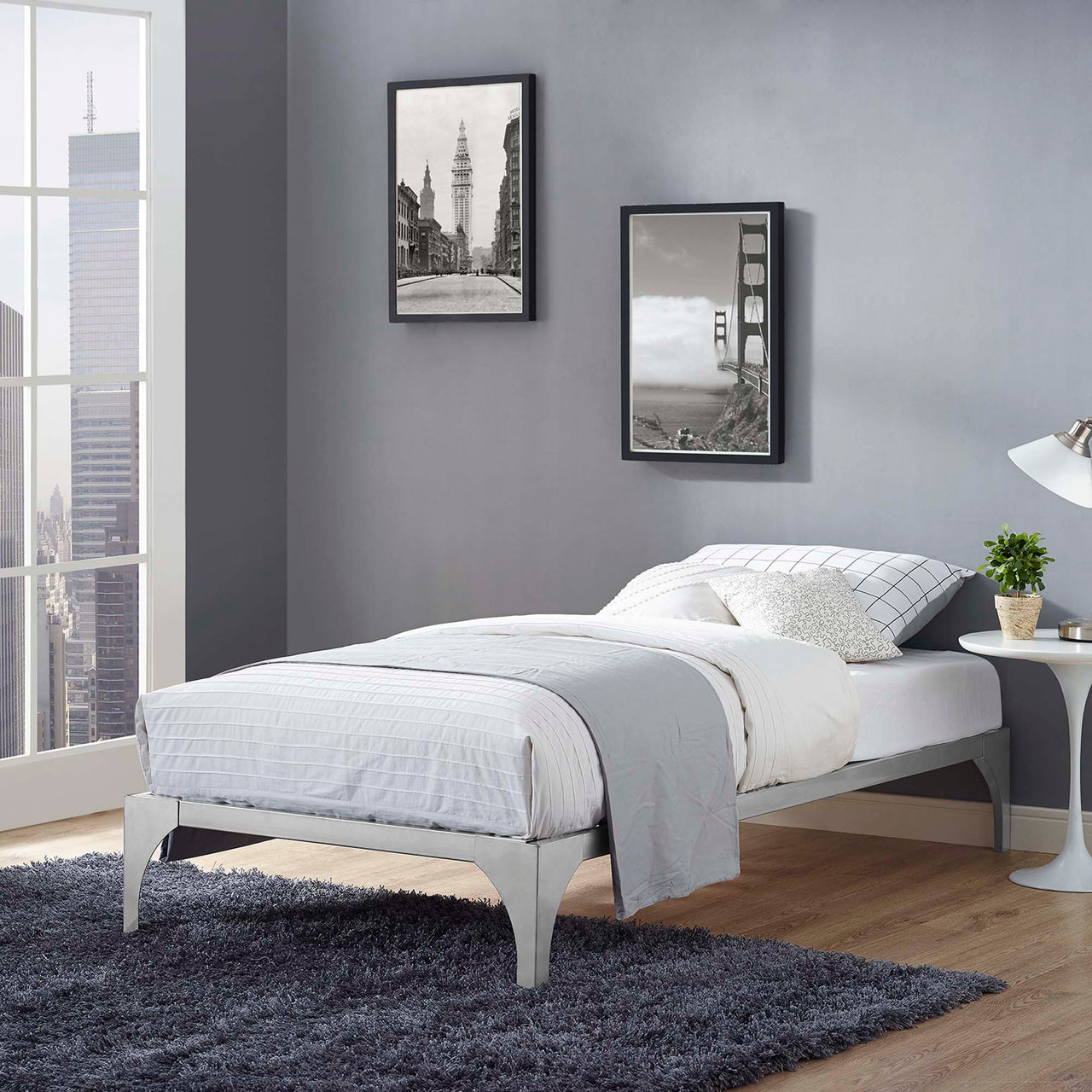 Levitt Twin Bed Frame, Silver