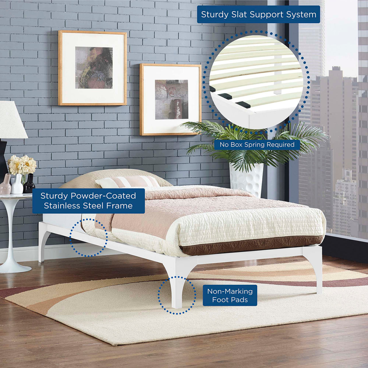 Levitt Twin Bed Frame, White