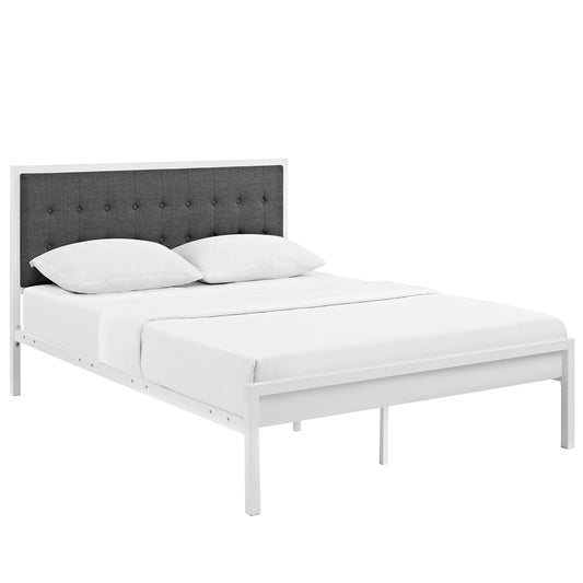 Alveris Fabric King Bed, White & Gray