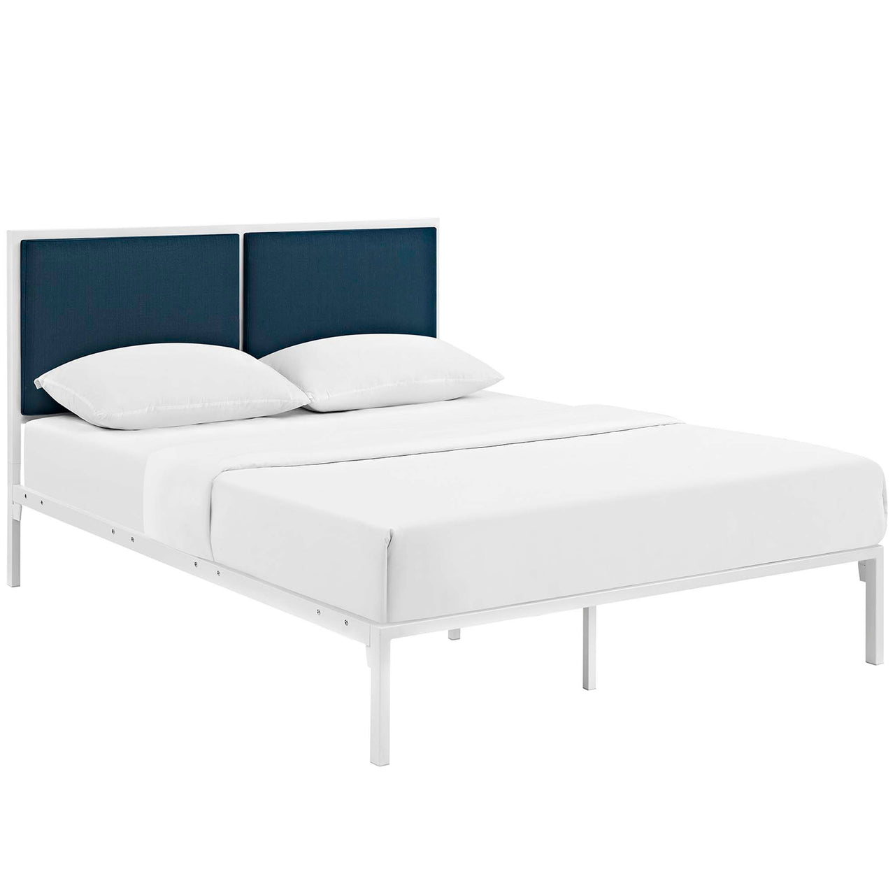 Darsa Upholstered King Bed, White & Azure