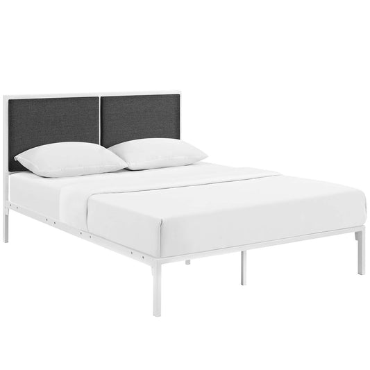 Darsa Upholstered King Bed, White & Gray